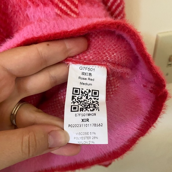 Women's Pink Red Plaid Cardigan Sweater Size M Rose Red - Picture 4 of 5